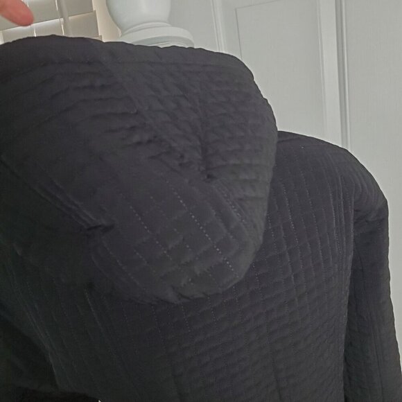 Esprit Quilted Jacket Womens Small Black Mid Length Hooded Zippered Pocket - Picture 10 of 12